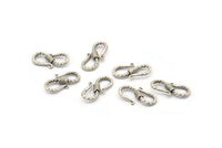 Silver Textured Hooks, 5 Antique Silver Plated Brass Textured Hooks With 2 Loops (20x10x3mm) BS 2397 H1381