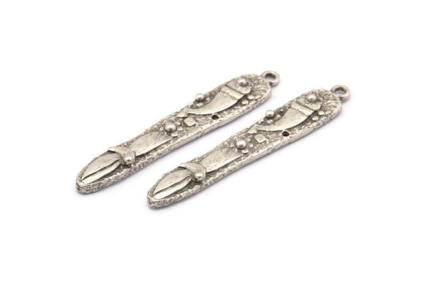 Silver Fish Charm, 4 Antique Silver Plated Brass Egypt Symbol Charms With 1 Loop, Pendants, Findings (40x7mm) N1097