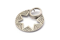 Silver Star Pendant, 2 Antique Silver Plated Brass Star Ethnic Pendants With 2 Holes and 12x10 Pad, Findings, Charms (35x30x1.5mm) BS 1918
