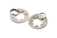 Silver Star Pendant, 2 Antique Silver Plated Brass Star Ethnic Pendants With 2 Holes and 12x10 Pad, Findings, Charms (35x30x1.5mm) BS 1918