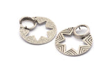 Silver Star Pendant, 2 Antique Silver Plated Brass Star Ethnic Pendants With 2 Holes and 12x10 Pad, Findings, Charms (35x30x1.5mm) BS 1918