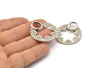 Silver Star Pendant, 2 Antique Silver Plated Brass Star Ethnic Pendants With 2 Holes and 12x10 Pad, Findings, Charms (35x30x1.5mm) BS 1918