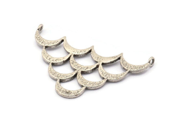Silver Crescent Pendant,2 Textured Antique Silver Plated Brass Wide Crescent Moon Necklace Pendants With 2 Loops (27x45x1.5mm) BS 1961 H1338