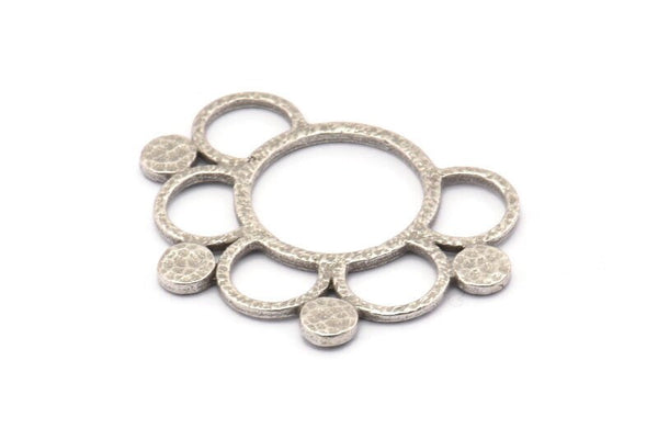 Silver Ring Necklace, 2 Antique Silver Plated Brass Ring Necklace, Pendants, Charms, Findings (28x40x1.5mm) BS 1955