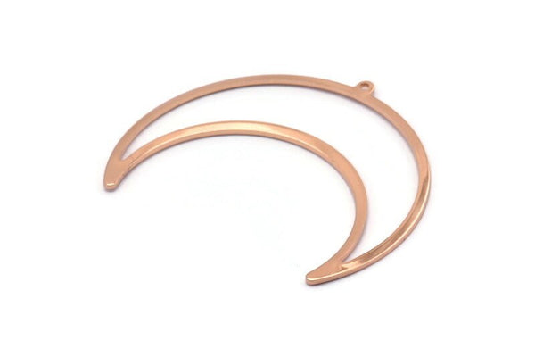 Rose Gold Moon Charm, 2 Rose Gold Plated Brass Crescent Moon Charms With 1 Loop (50x17x0.80mm) M844 Q0683