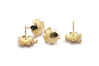Gold Earring Post, 4 Gold Plated Brass Leaf Earring Posts With 1 Loop (14x12mm) BS 2438 Q1057