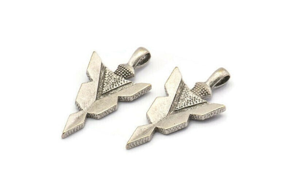 Silver Knife Charm, 2 Antique Silver Plated Brass Knife Pendants With 1 Loop, Charms (35x18.5x4mm) BS 2006
