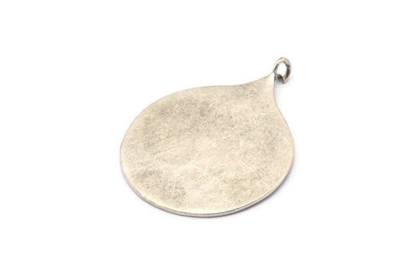 Silver Circle Charm, Antique Silver Plated Brass Circle Pendants With 1 Loop, Findings (39.5x29.5x1mm) BS 2043