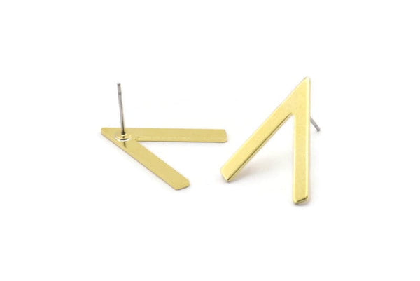 Brass Earring, 10 Raw Brass V Shaped Stud Earrings (23x19x1mm) M01215 A2246