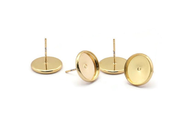 Gold Earring Post, 10 Gold Plated Brass Iron Earring Posts With 12mm Pad, Ear Studs Bs-1271