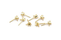 Gold Earring Post Stud, 24 Stainless Steel Earring Posts With Gold Plated Brass 4.5mm Pad And 1 Loop, Ear Studs E133
