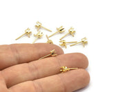 Gold Earring Post Stud, 24 Stainless Steel Earring Posts With Gold Plated Brass 4.5mm Pad And 1 Loop, Ear Studs E133