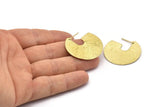 Geometric Earring Findings, 2 Raw Brass Semi Circle Textured Earring Findings  (35x35x0.7mm) E256