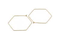 Brass Hexagon Earring, 12 Raw Brass Wire Hexagon Earring Charms, Pendants, Findings (51x0.7mm) E301