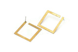 Brass Square Earring, 2 Raw Brass Square Earring Posts, Pendants, Findings (30x30x3x0.5mm) E326