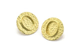 Brass Round Earring, 2 Raw Brass Hammered Round Stud Earrings (22mm) E296