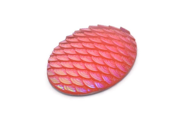 Fish Scale Cabochon, 6 Pink Resin Oval Cabochon (40x30x6mm) E311