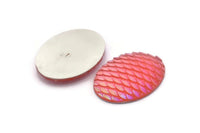 Fish Scale Cabochon, 6 Pink Resin Oval Cabochon (40x30x6mm) E311