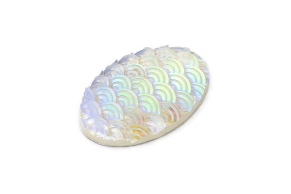 Fish Scale Cabochon, 12 Gray Resin Oval Cabochon (30x20x5mm) E314