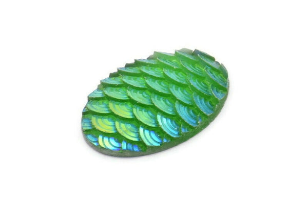 Fish Scale Cabochon, 12 Green Mermaid Resin Oval Cabochon (30x20x5mm) E313