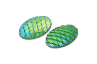 Fish Scale Cabochon, 12 Green Mermaid Resin Oval Cabochon (30x20x5mm) E313