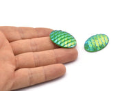 Fish Scale Cabochon, 12 Green Mermaid Resin Oval Cabochon (30x20x5mm) E313
