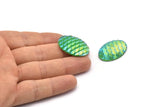 Fish Scale Cabochon, 12 Green Mermaid Resin Oval Cabochon (30x20x5mm) E313