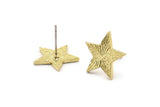 Brass Star Earring, 6 Raw Brass Star Stud Earrings (15x1.5mm) N1613