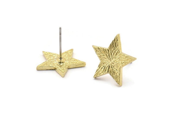 Brass Star Earring, 6 Raw Brass Star Stud Earrings (15x1.5mm) N1613