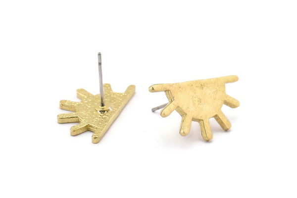 Earring Studs, 4 Raw Brass -  Semi Circle Stud Earrings - Brass Earrings - Earrings (22x12x1.5mm) N1614