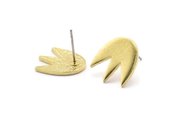 Brass Lotus Earring, 4 Raw Brass Lotus Flower Stud Earrings (15x13x1.5mm) N1619