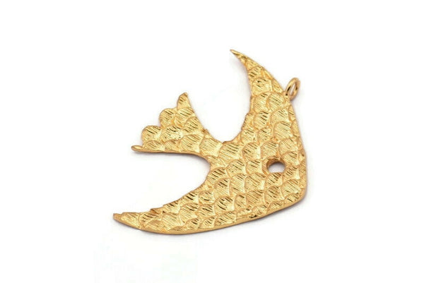 Altın Balık Tılsımı, 1 Altın Kaplama Pirinç Balık Pulu Dokulu Kolye, 1 Halka, 1 Delik, Küpeler, Bulgular (45x33mm) E398
