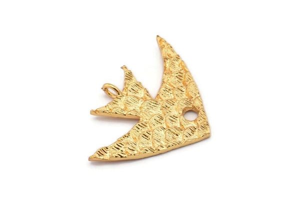 Altın Kaplama Balık Charm, 1 Altın Kaplama Pirinç Balık Pulu Dokulu Kolye, 1 Halka, 1 Delik, Küpeler, Bulgular (25x35mm) E397