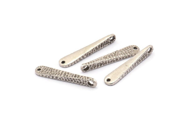 Hammered Bar Pendant, 8 Antique Silver Plated Brass Hammered Bar Pendants With 2 Holes, Earring Drops (22x4mm) BS 1838