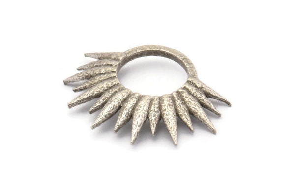 Silver Sun Pendant, 2 Antique Silver Plated Brass Textured Sunny Pendants, Earrings, Findings (26x33mm) BS 2432