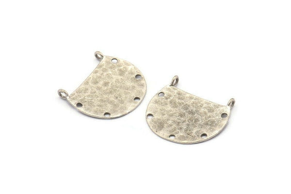 Silver Semi Circle Charm, 2 Antique Silver Plated Brass Semi Circle Blanks With 5 Holes  and 2 Loops (23x25x0.8mm) BS 2005
