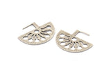 Silver Ethnic Earring, 2 Antique Silver Plated Brass Semi Circle Earrings (37x29.5x1mm) E243