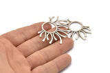 Silver Sun Charm, Antique Silver Plated Brass Sun Pendants (45x37x1.5mm) BS 1943 H1341