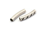 Silver Cutted Bead, 8 Antique Silver Plated Brass Cutted Large Curved Tubes (6x32mm) BS 2213