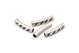 Silver Cutted Bead, 8 Antique Silver Plated Brass Cutted Large Curved Tubes (6x32mm) BS 2213