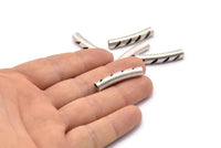Silver Cutted Bead, 8 Antique Silver Plated Brass Cutted Large Curved Tubes (6x32mm) BS 2213