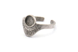 Silver Ring Settings, 4 Antique Silver Plated Brass Adjustable Sunrise Rings - Pad Size 6mm N0737