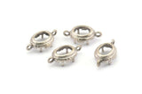 Silver Oval Setting, 6 Antique Silver Plated Brass Oval Settings With 2 Loops and 1 Pad Setting (17.5x10x3.4mm) BS 2031
