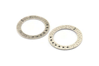 Silver Ring Charm, 2 Hammered Antique Silver Plated Brass Round Charms With 9 Holes, Pendants, Findings (35x5x1mm) N0371