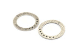Silver Ring Charm, 2 Hammered Antique Silver Plated Brass Round Charms With 9 Holes, Pendants, Findings (35x5x1mm) N0371