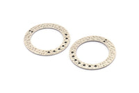 Silver Ring Charm, 2 Hammered Antique Silver Plated Brass Round Charms With 9 Holes, Pendants, Findings (35x5x1mm) N0371