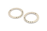 Silver Ring Charm, 2 Hammered Antique Silver Plated Brass Round Charms With 9 Holes, Pendants, Findings (35x5x1mm) N0371