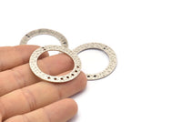 Silver Ring Charm, 2 Hammered Antique Silver Plated Brass Round Charms With 9 Holes, Pendants, Findings (35x5x1mm) N0371