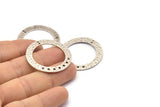 Silver Ring Charm, 2 Hammered Antique Silver Plated Brass Round Charms With 9 Holes, Pendants, Findings (35x5x1mm) N0371