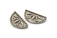 Silver Half Moon Pendant, 2 Antique Silver Plated Brass Semi Circle Pendants with 2 Loops (30x15mm) E665